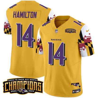 Ravens Maryland Flag Back To Back AFC North Champions Patch Vapor Limited Jersey - All Stitched