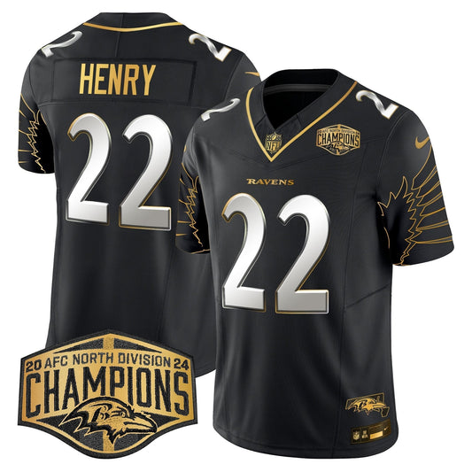 Ravens Maryland 2024 AFC North Division Champions Patch Gold Vapor Limited Jersey - Stitched