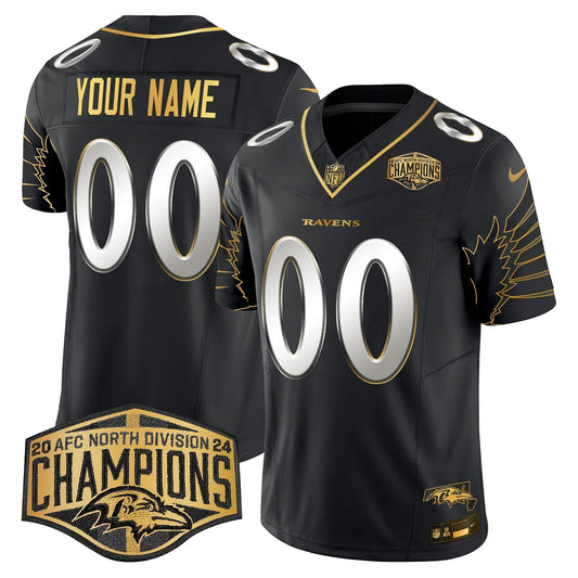 Ravens Maryland 2024 AFC North Division Champions Patch Gold Vapor Limited Custom Jersey - Stitched