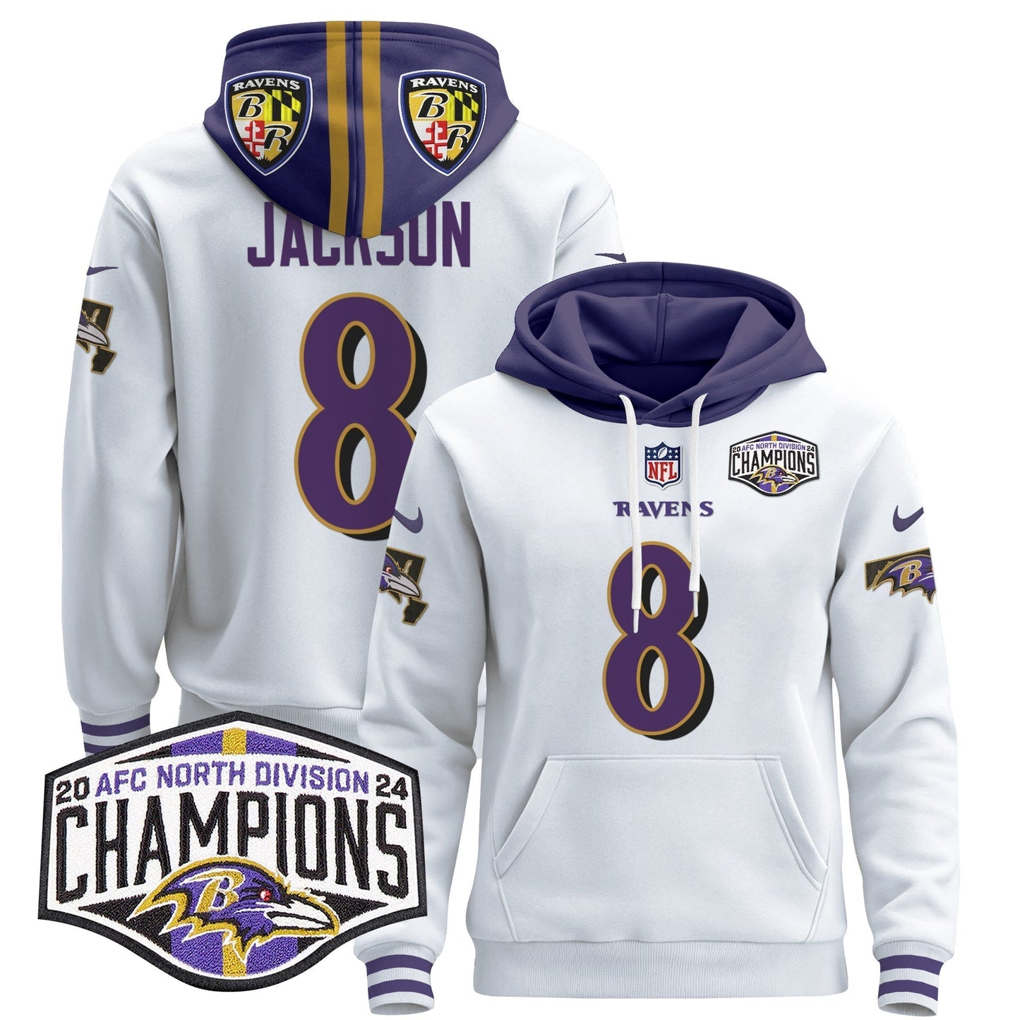 BAL 2024 AFC North Division Champions Patch Pullover Hoodie V2 - All Stitched