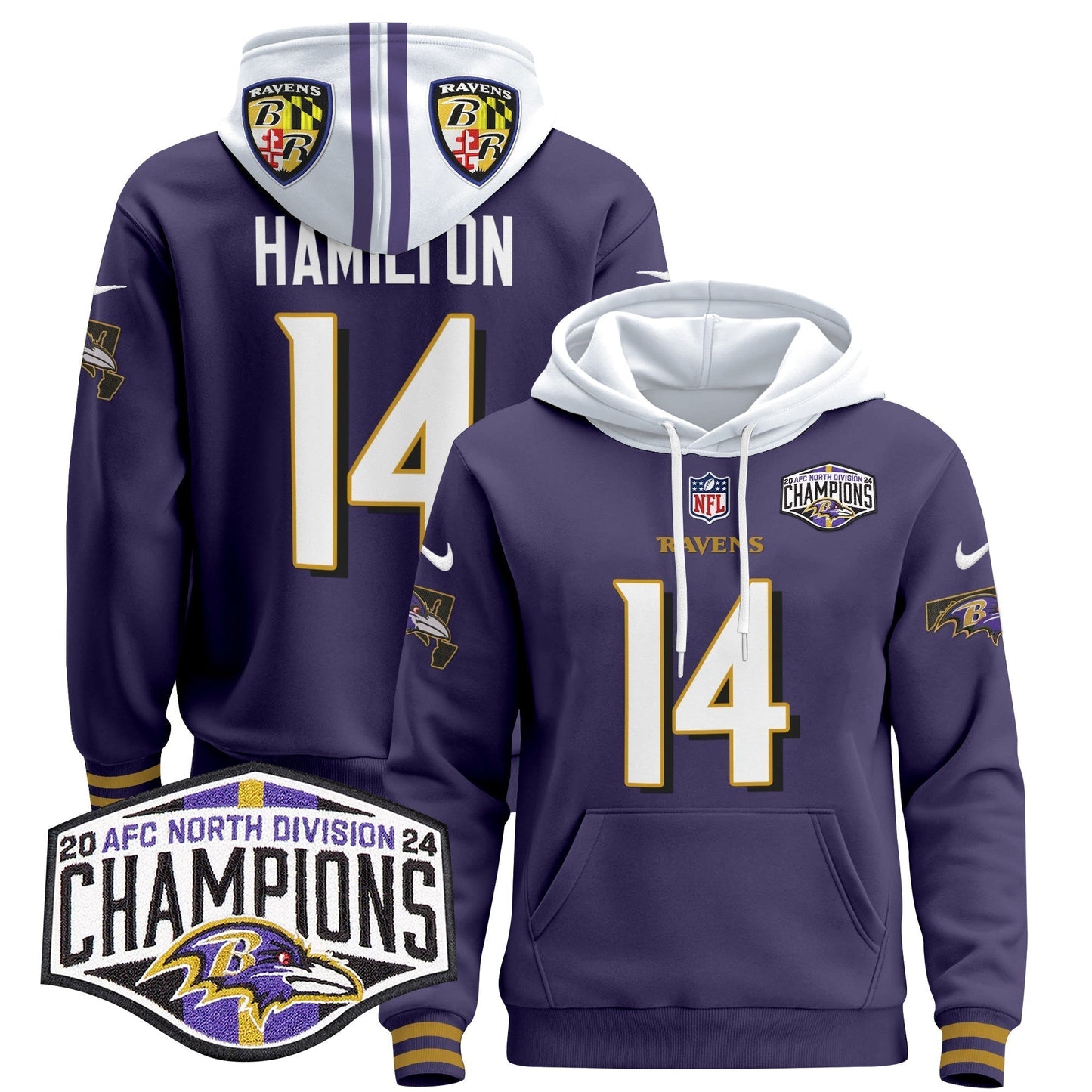 BAL 2024 AFC North Division Champions Patch Pullover Hoodie V2 - All Stitched