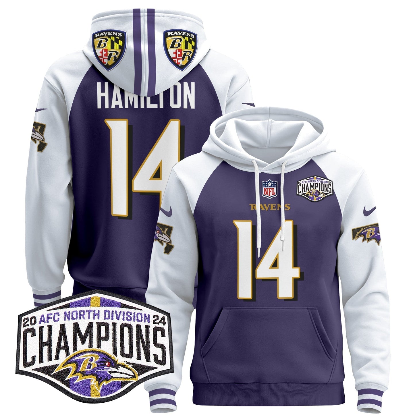 BAL 2024 AFC North Division Champions Patch Pullover Hoodie V2 - All Stitched