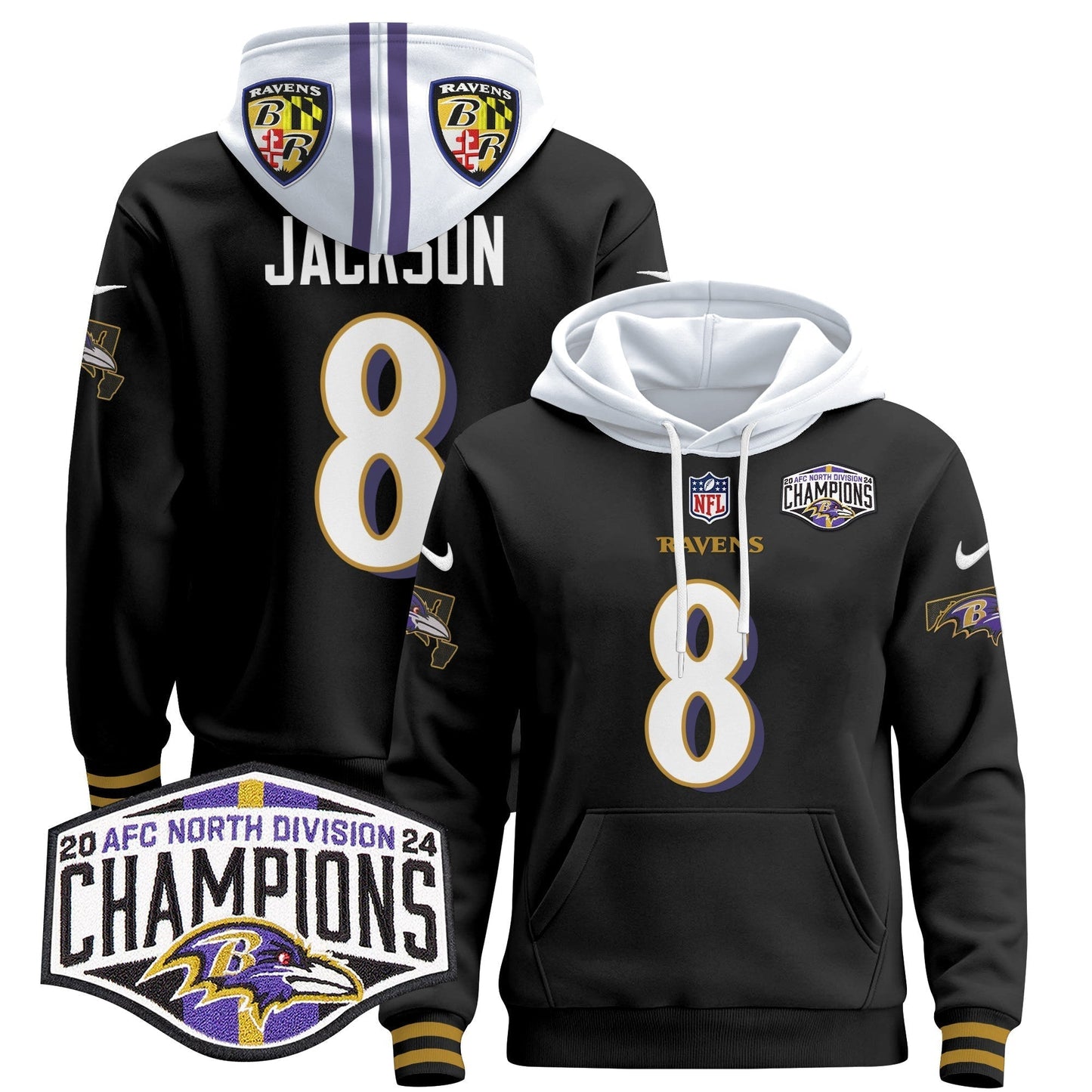 BAL 2024 AFC North Division Champions Patch Pullover Hoodie V2 - All Stitched
