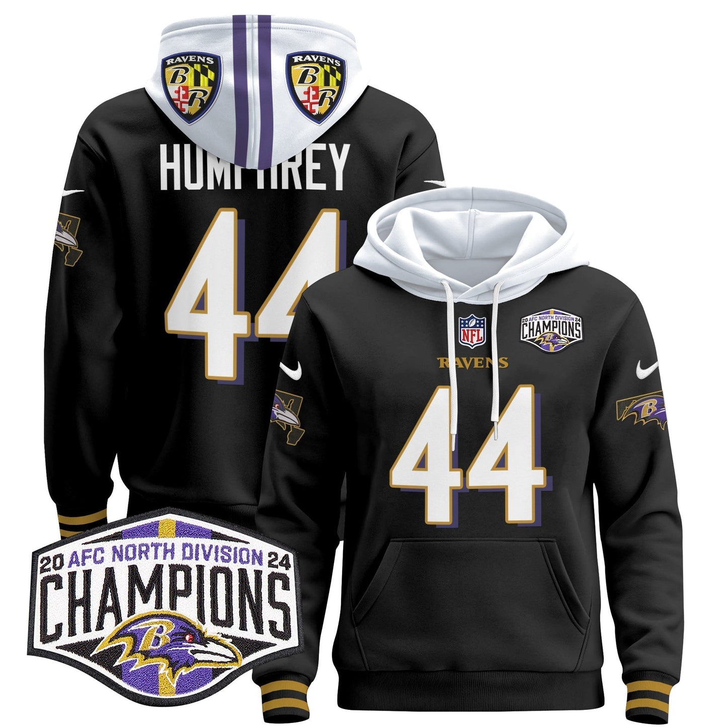 BAL 2024 AFC North Division Champions Patch Pullover Hoodie V2 - All Stitched