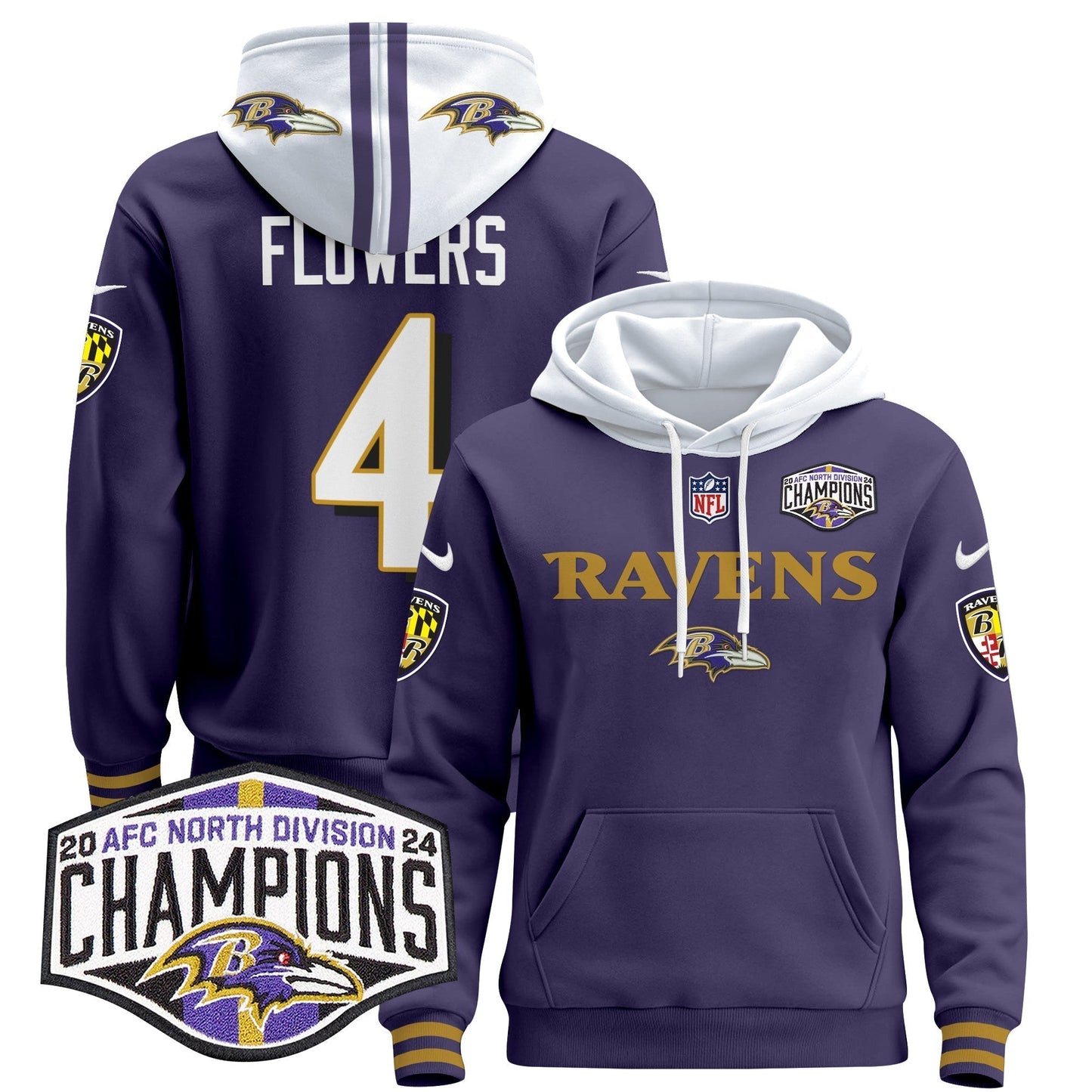 BAL 2024 AFC North Division Champions Patch Pullover Hoodie - All Stitched
