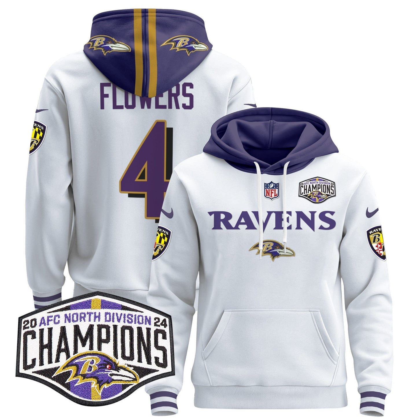 BAL 2024 AFC North Division Champions Patch Pullover Hoodie - All Stitched