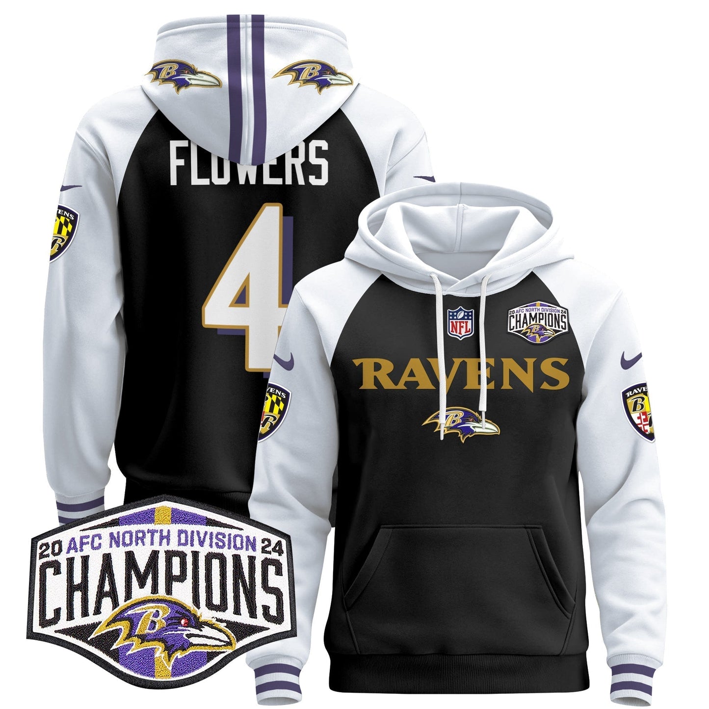 BAL 2024 AFC North Division Champions Patch Pullover Hoodie - All Stitched