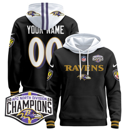 BAL 2024 AFC North Division Champions Patch Custom Pullover Hoodie - All Stitched