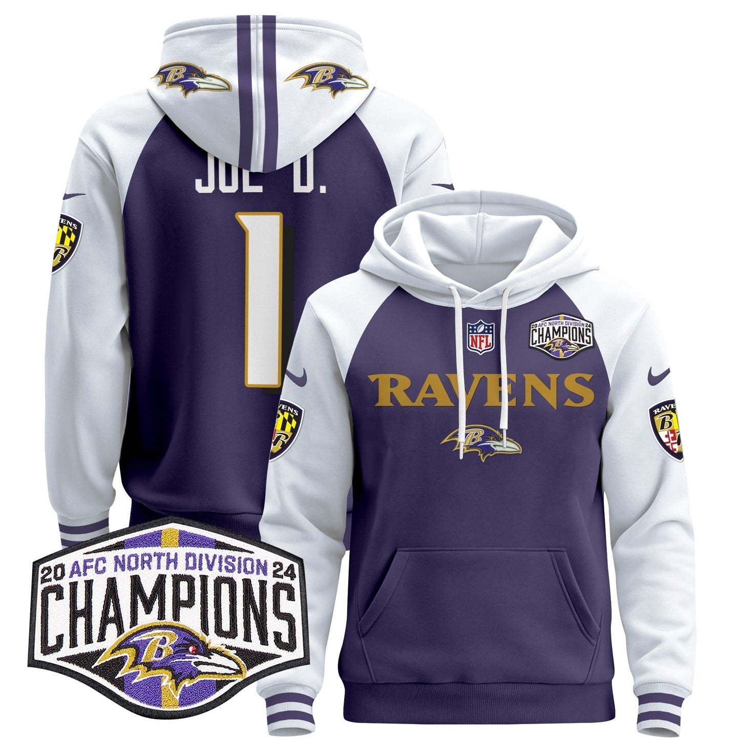 BAL 2024 AFC North Division Champions Patch Pullover Hoodie - All Stitched