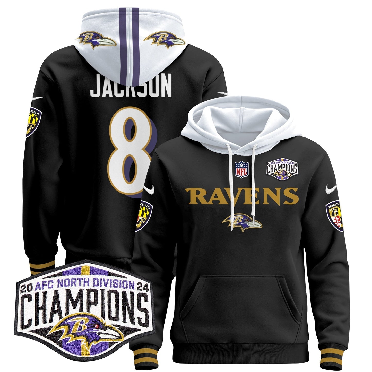 BAL 2024 AFC North Division Champions Patch Pullover Hoodie - All Stitched