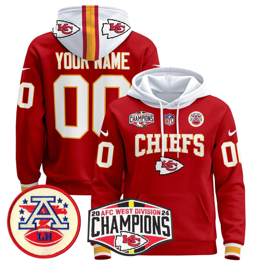 KC 2024 AFC West Division Champions Custom Pullover Hoodie - Stitched