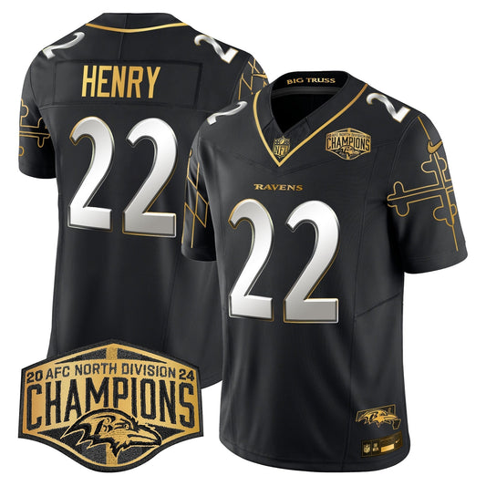 Ravens Maryland Flag Map 2024 AFC North Division Champions Patch Gold Vapor Limited Jersey - Stitched