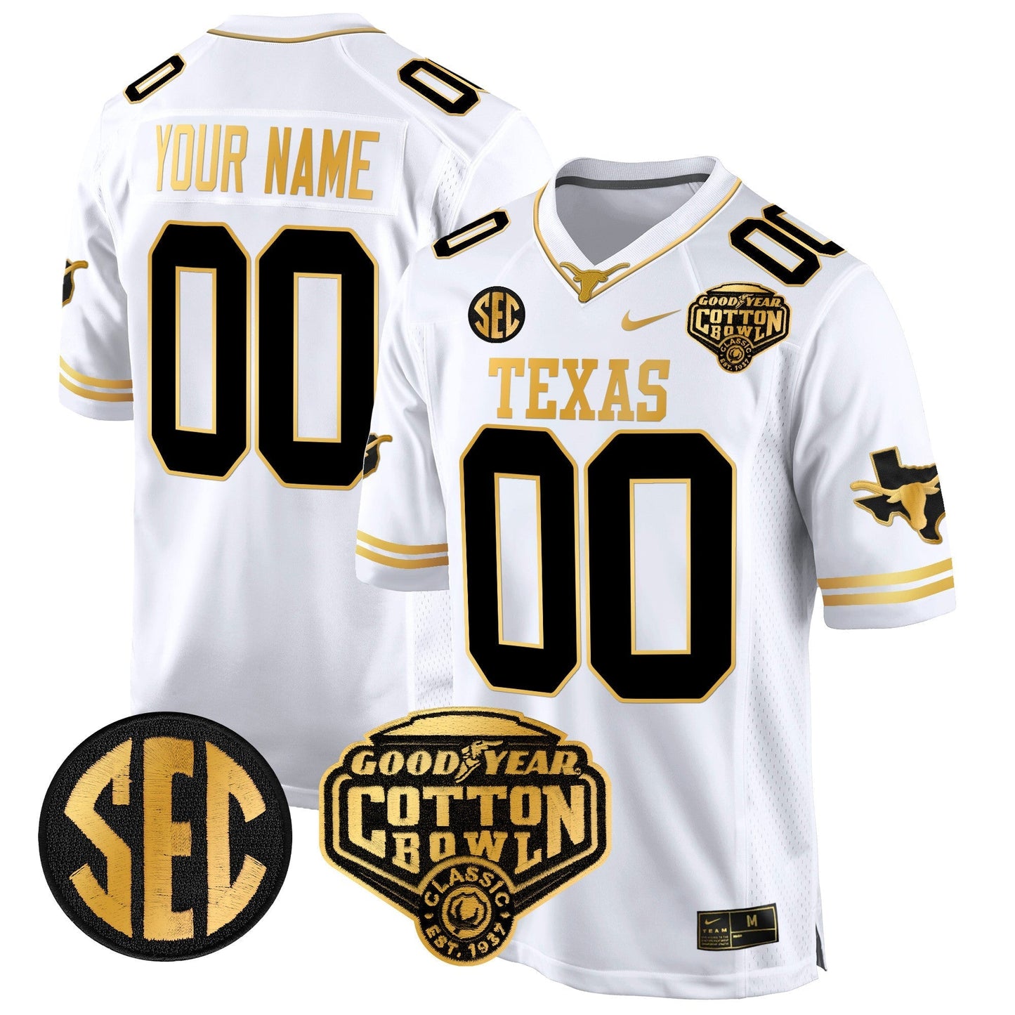 TEX Cotton Bowl Patch Gold Game Custom Jersey - All Stitched