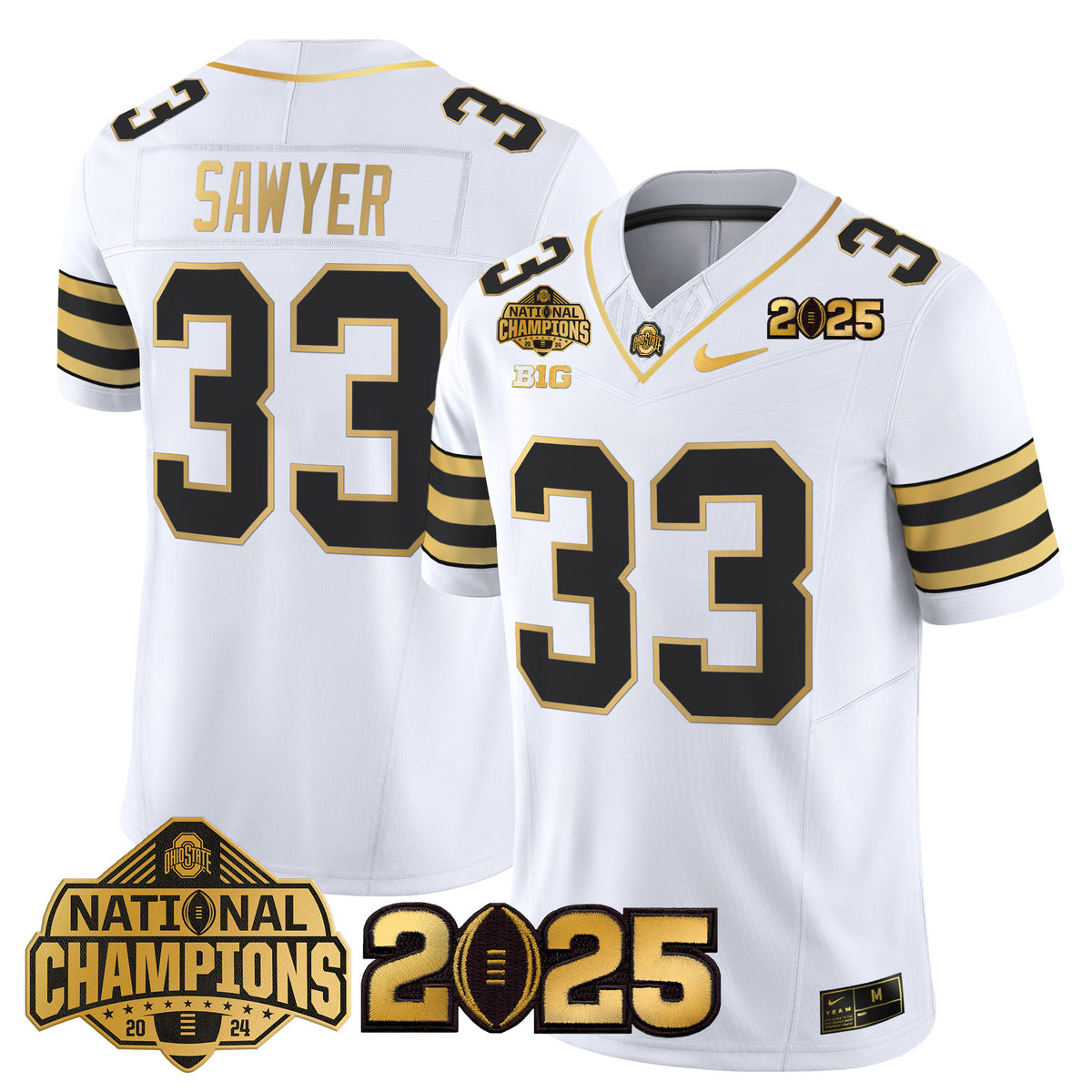 Ohio State Buckeyes 'Heritage Stripe' National Champions Patch Gold Vapor Limited Jersey - Stitched