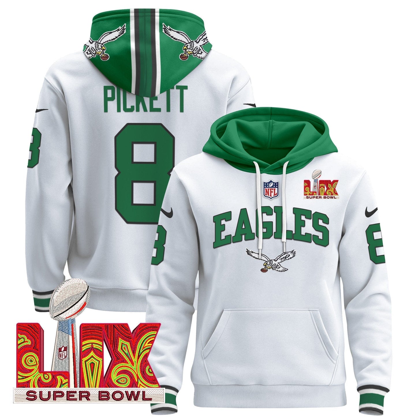 PHI Super Bowl LIX Patch Pullover Hoodie - All Stitched