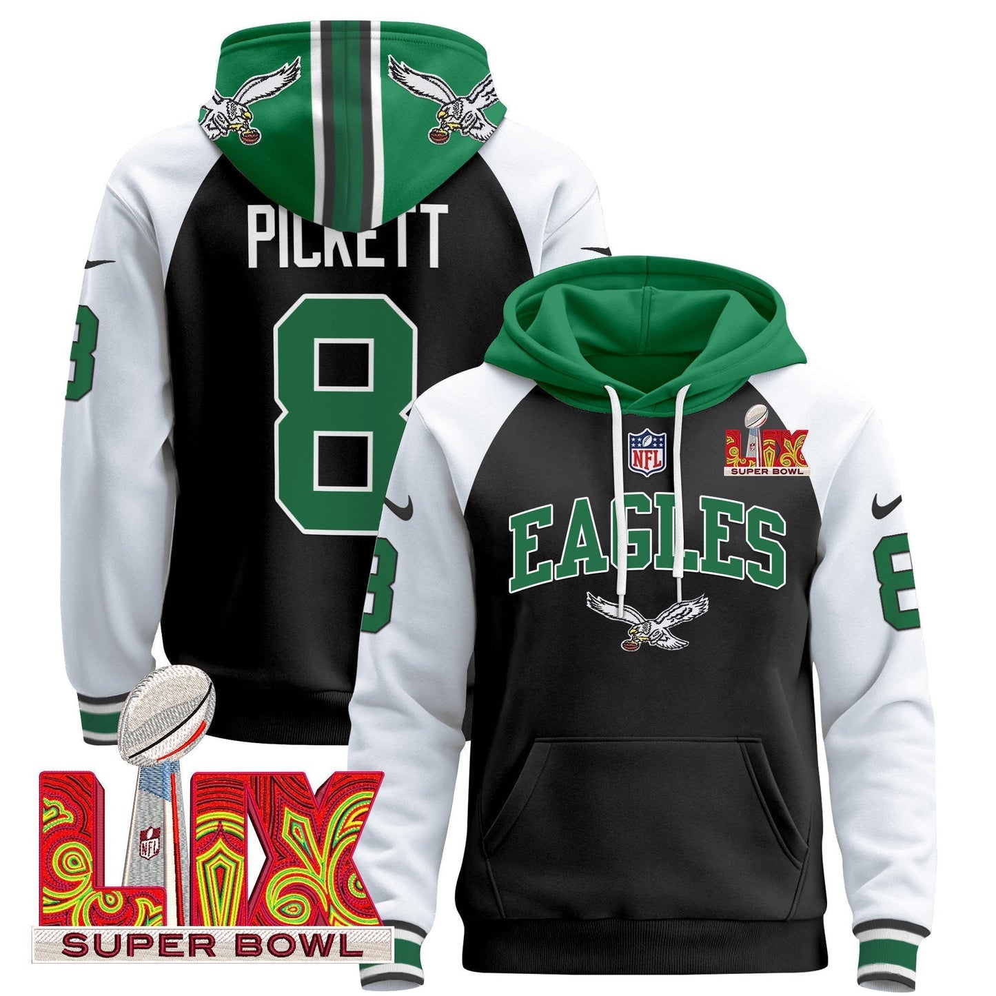 PHI Super Bowl LIX Patch Pullover Hoodie - All Stitched