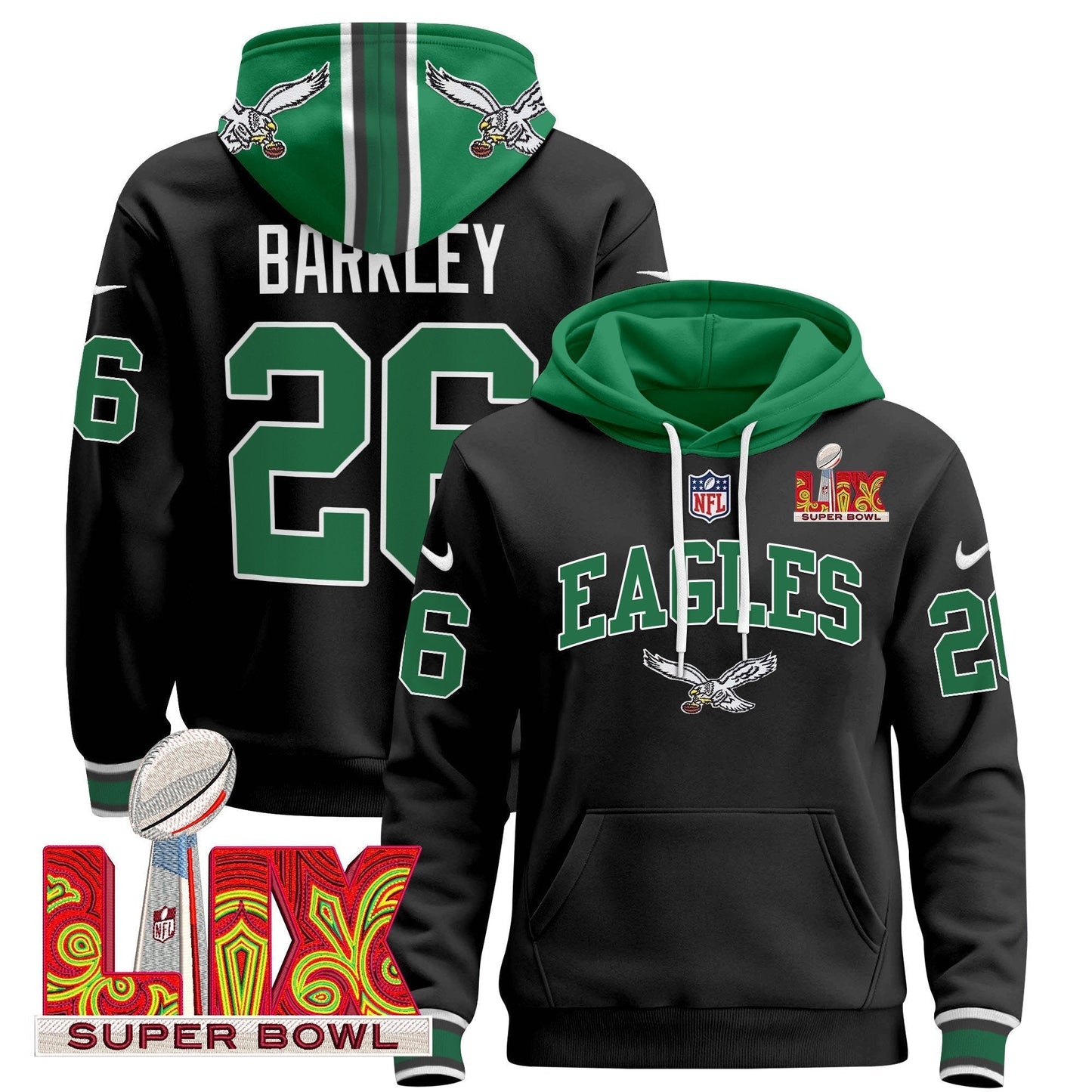 PHI Super Bowl LIX Patch Pullover Hoodie - All Stitched