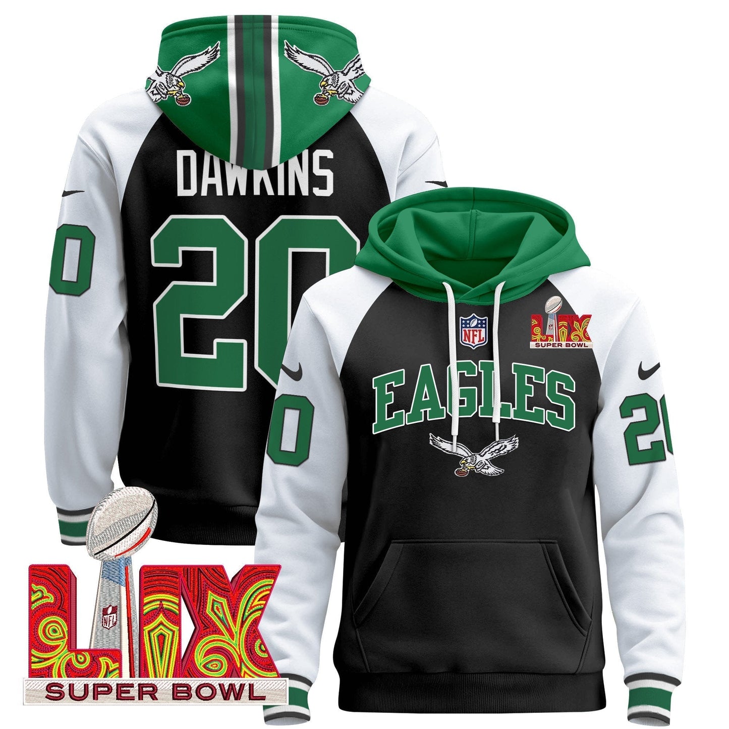 PHI Super Bowl LIX Patch Pullover Hoodie - All Stitched