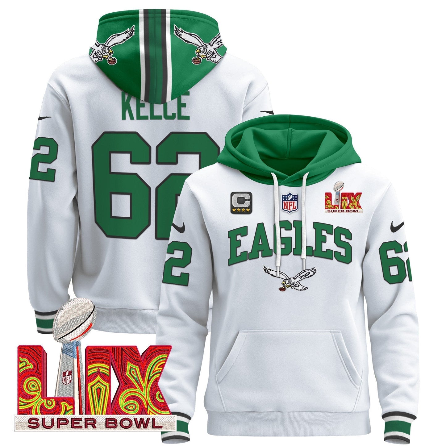 PHI Super Bowl LIX Patch Pullover Hoodie - All Stitched