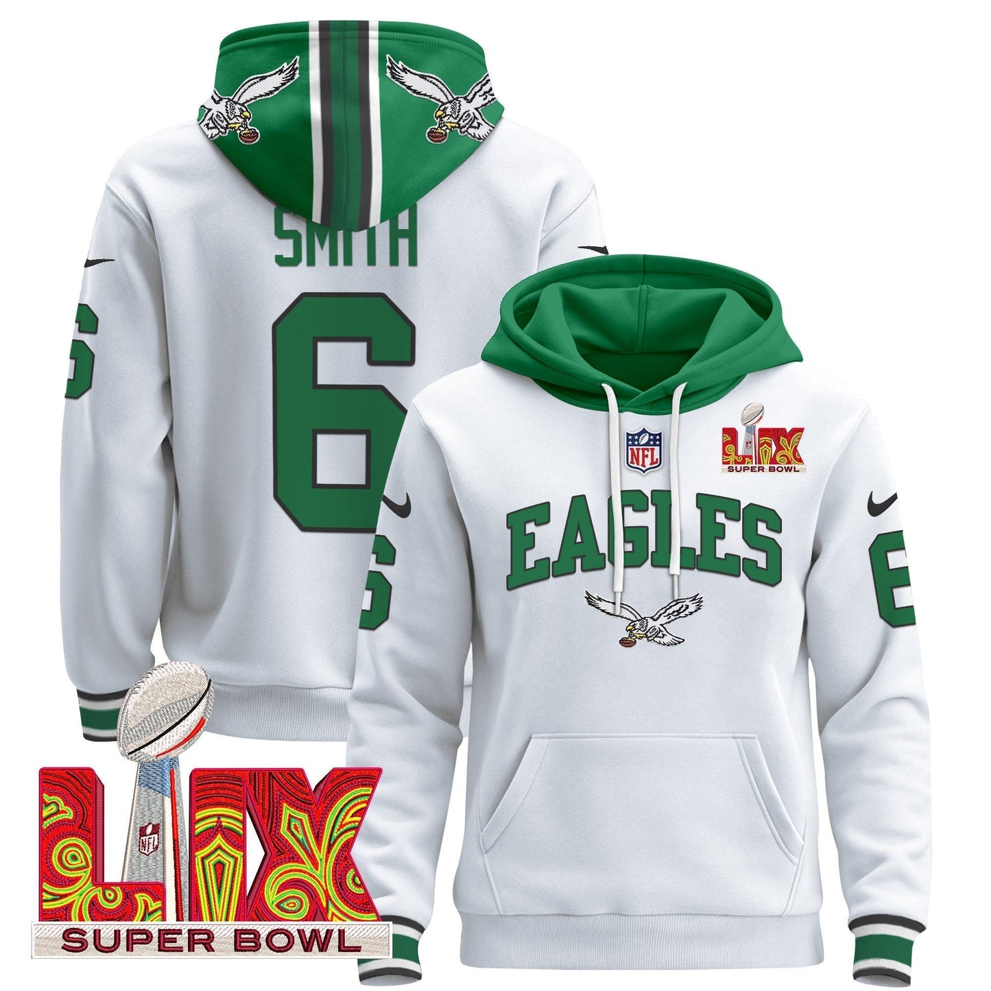 PHI Super Bowl LIX Patch Pullover Hoodie - All Stitched