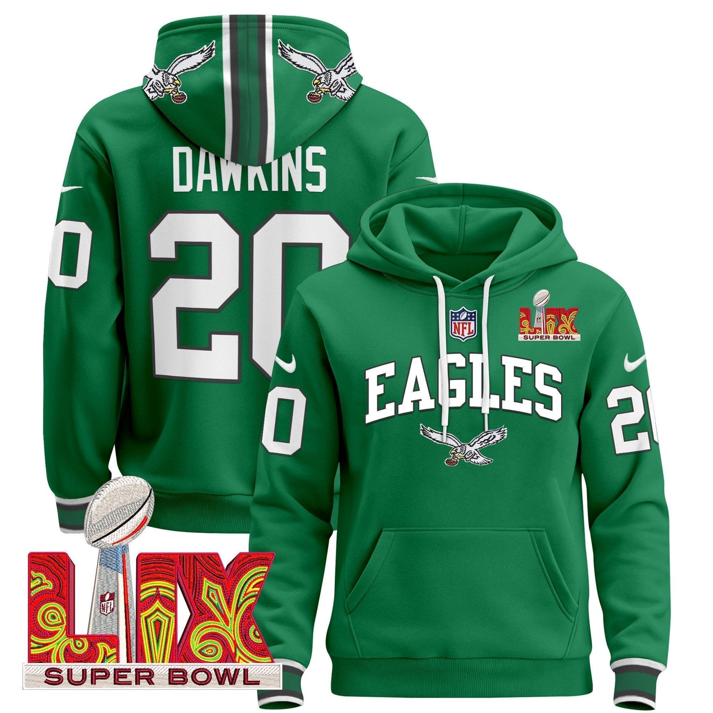 PHI Super Bowl LIX Patch Pullover Hoodie - All Stitched