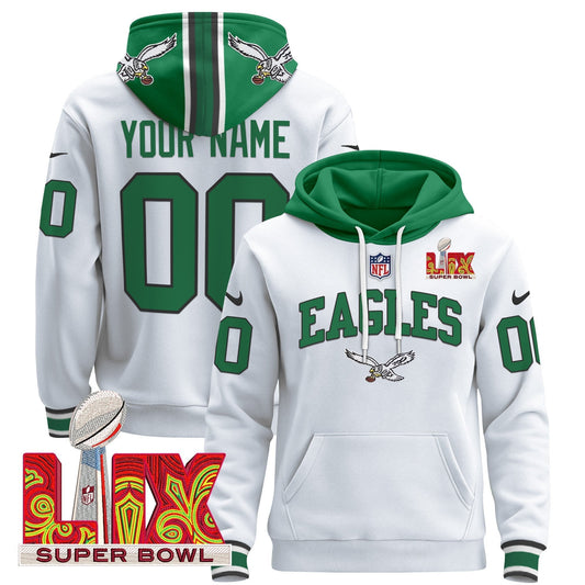 PHI Super Bowl LIX Patch Custom Pullover Hoodie - Stitched