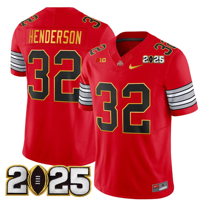 Men's Ohio State Buckeyes 'Heritage Stripe' 2025 CFP Final Patch Gold Trim Vapor Limited Jersey - All Stitched
