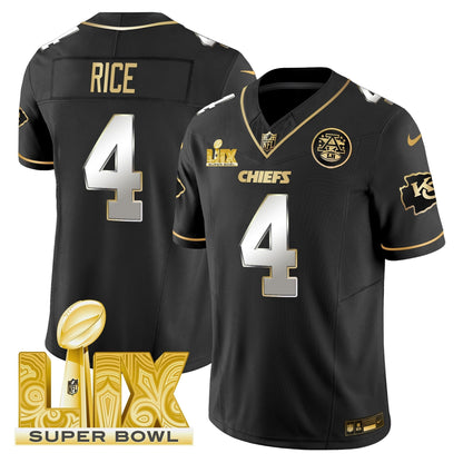 Chiefs Super Bowl LIX Patch Gold Vapor Limited Jersey - All Stitched