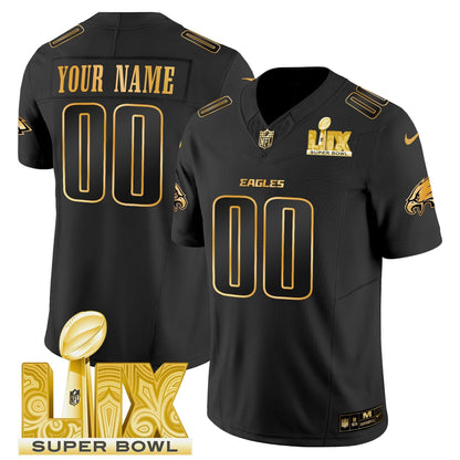 PHI Super Bowl LIX Patch Gold Vapor Limited Custom Jersey - All Stitched