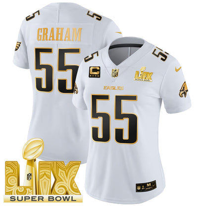Women's PHI Super Bowl LIX Patch Gold Vapor Limited Jersey - All Stitched