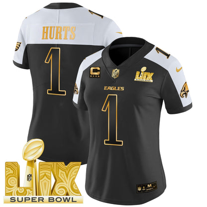 Women's PHI Super Bowl LIX Patch Gold Vapor Limited Jersey - All Stitched