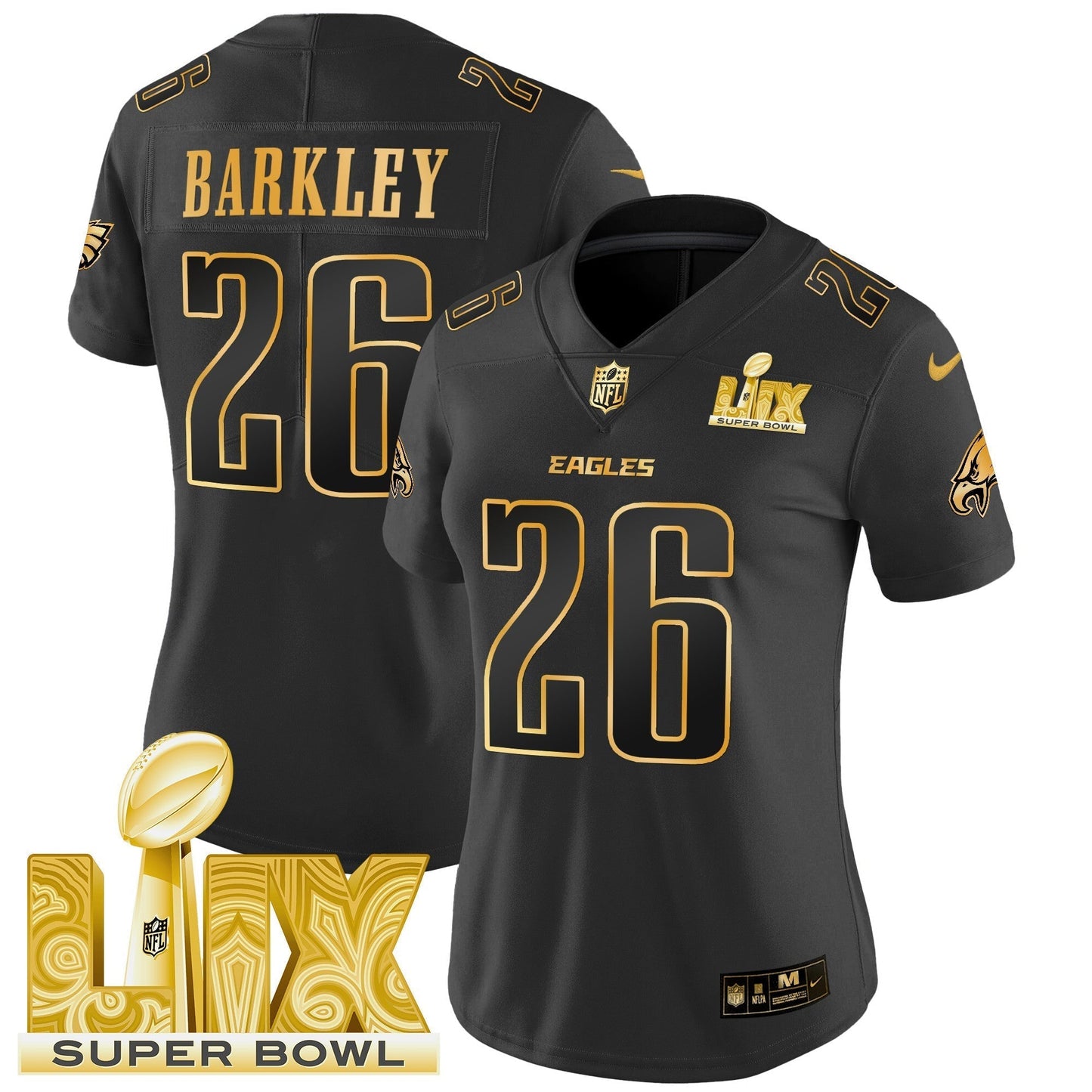Women's PHI Super Bowl LIX Patch Gold Vapor Limited Jersey - All Stitched