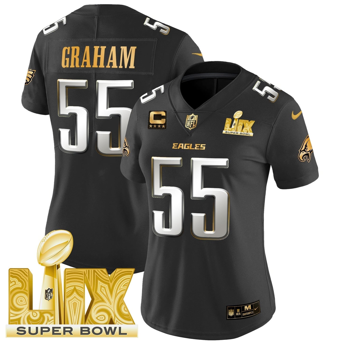 Women's PHI Super Bowl LIX Patch Gold Vapor Limited Jersey - All Stitched