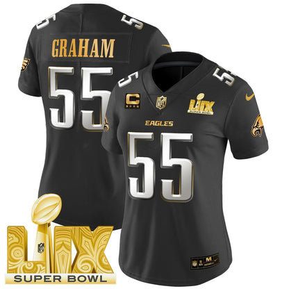 Women's PHI Super Bowl LIX Patch Gold Vapor Limited Jersey - All Stitched