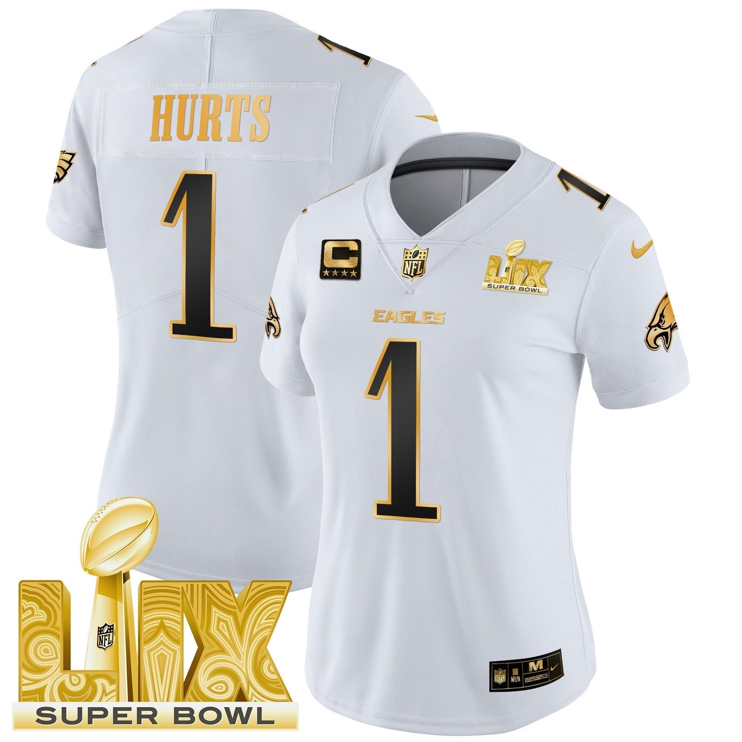 Women's PHI Super Bowl LIX Patch Gold Vapor Limited Jersey - All Stitched
