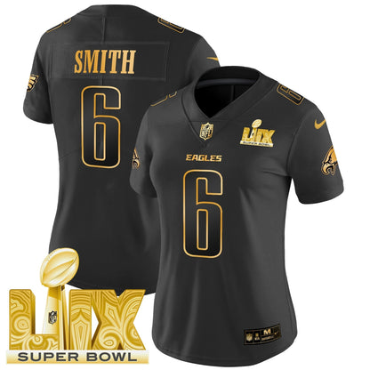 Women's PHI Super Bowl LIX Patch Gold Vapor Limited Jersey - All Stitched