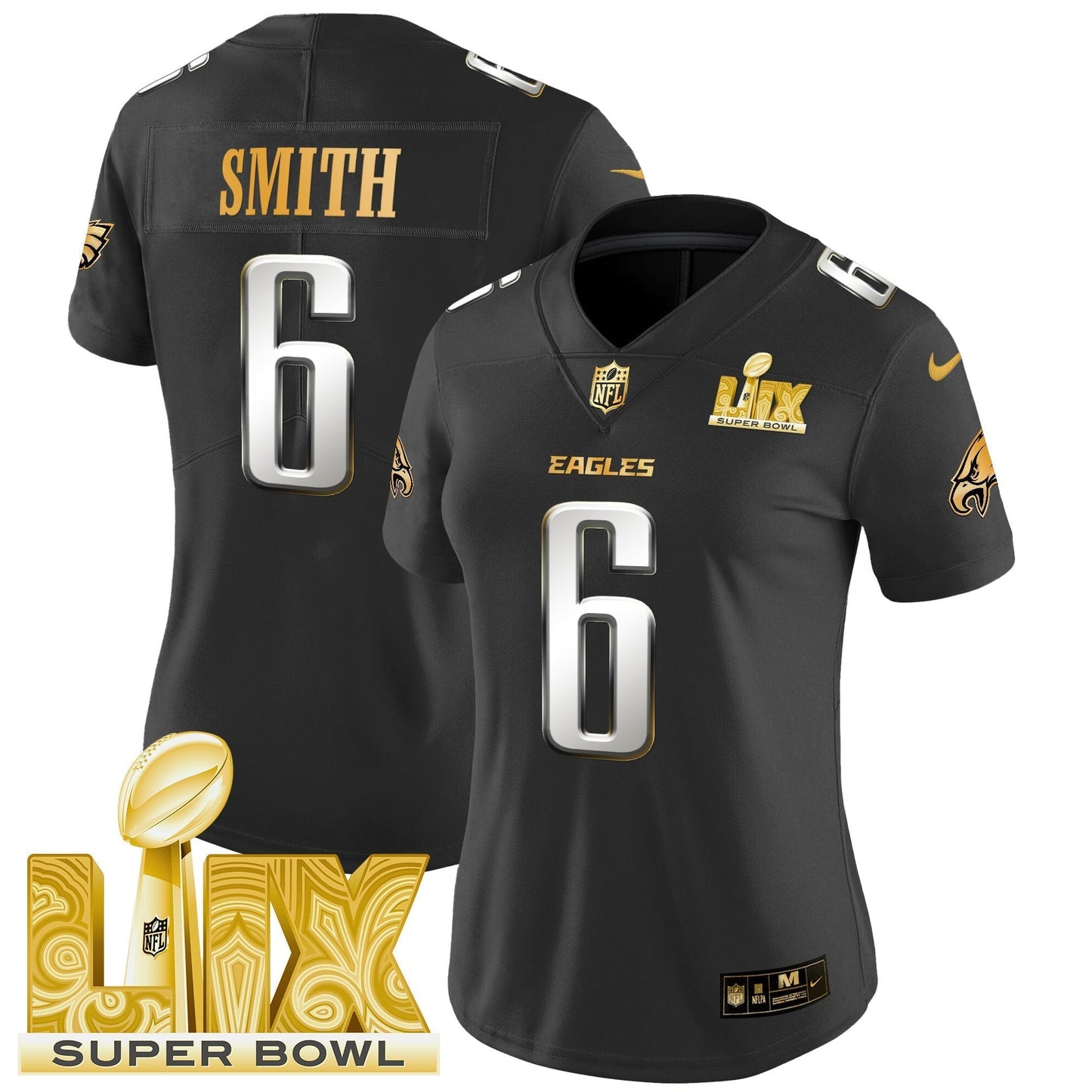 Women's PHI Super Bowl LIX Patch Gold Vapor Limited Jersey - All Stitched