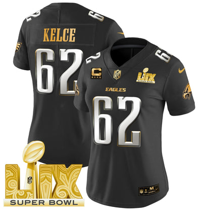 Women's PHI Super Bowl LIX Patch Gold Vapor Limited Jersey - All Stitched