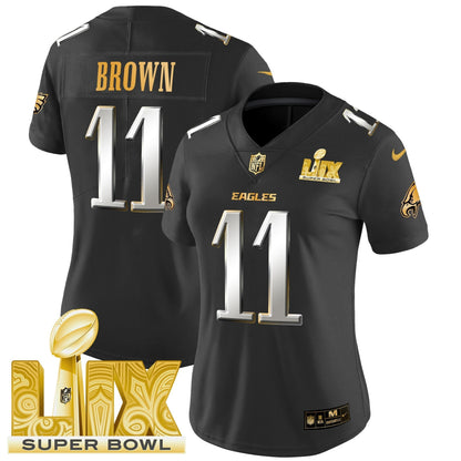 Women's PHI Super Bowl LIX Patch Gold Vapor Limited Jersey - All Stitched
