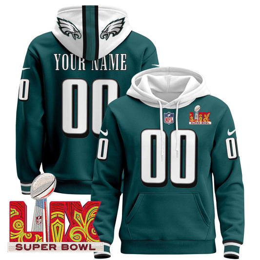 PHI Super Bowl LIX Patch Custom Pullover Hoodie - Stitched