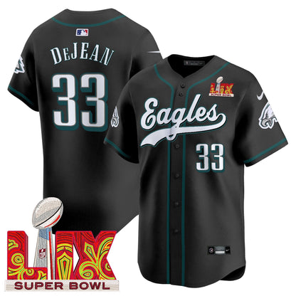 PHI Midnight Green Super Bowl LIX Vapor Baseball Jersey - All Stitched