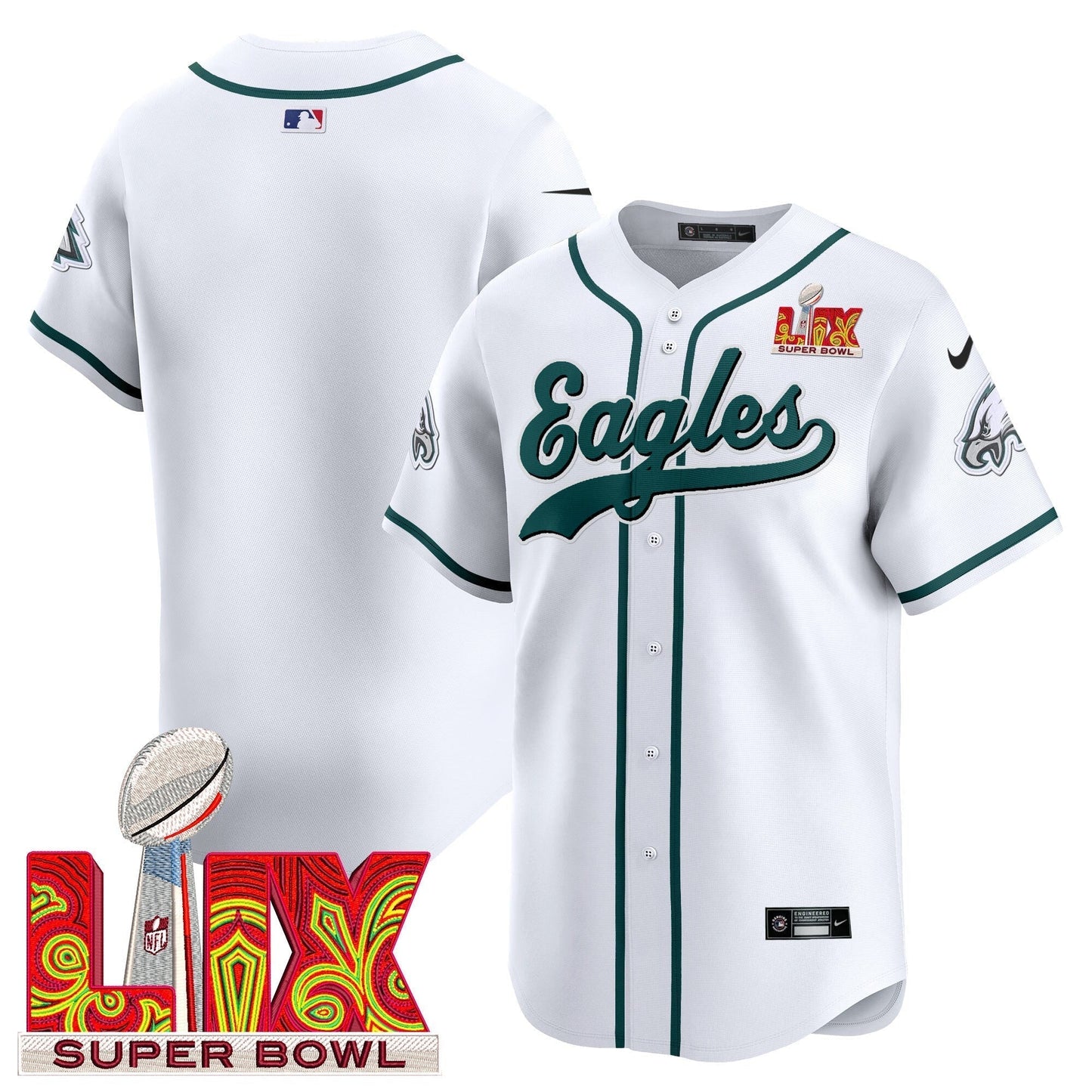 PHI Midnight Green Super Bowl LIX Vapor Baseball Jersey - All Stitched