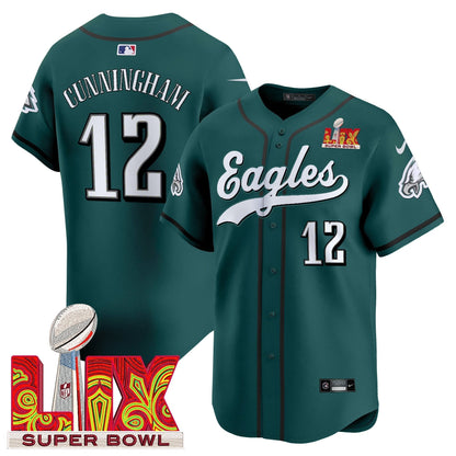 PHI Midnight Green Super Bowl LIX Vapor Baseball Jersey - All Stitched