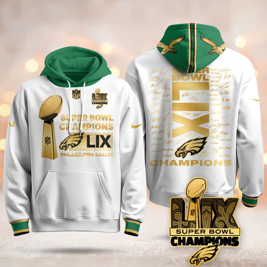 PHI Super Bowl LIX Champions Roster Signing Gold Hoodie - Printed
