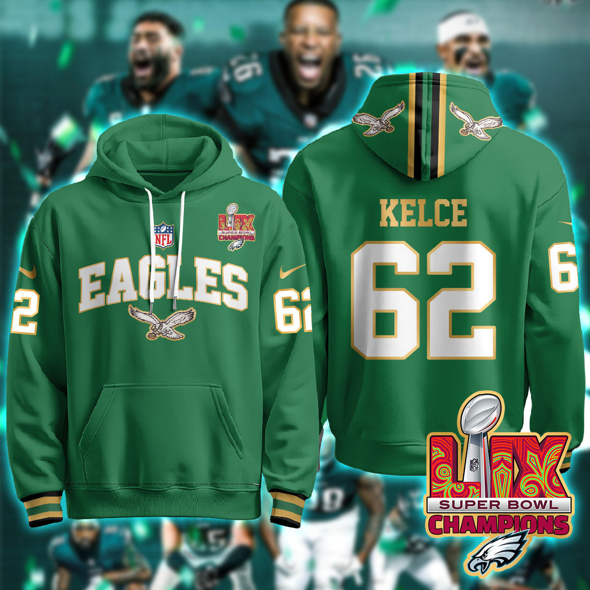 PHI Super Bowl LIX Champions Gold Hoodie N2R - All Stitched