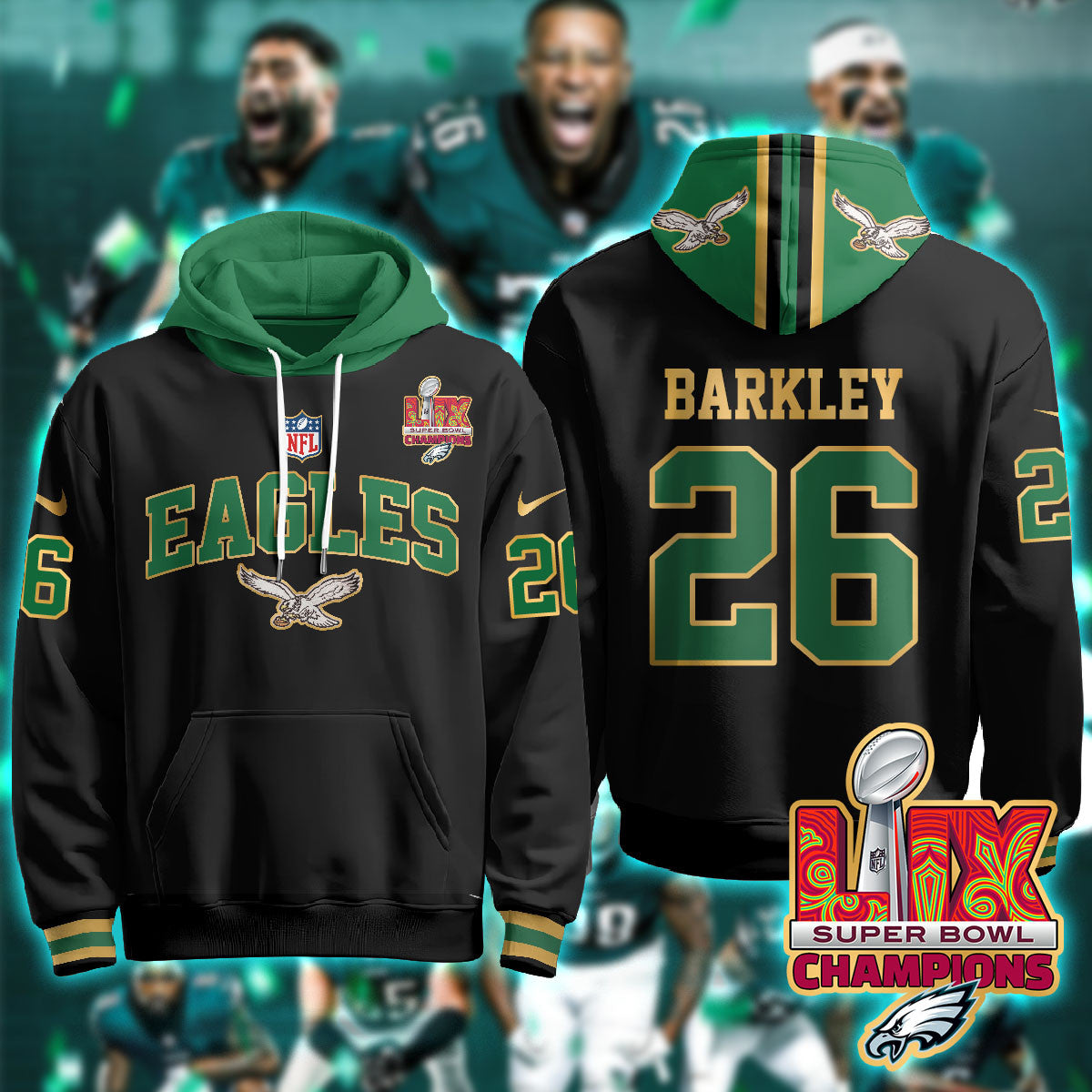 PHI Super Bowl LIX Champions Gold Hoodie N2R - All Stitched