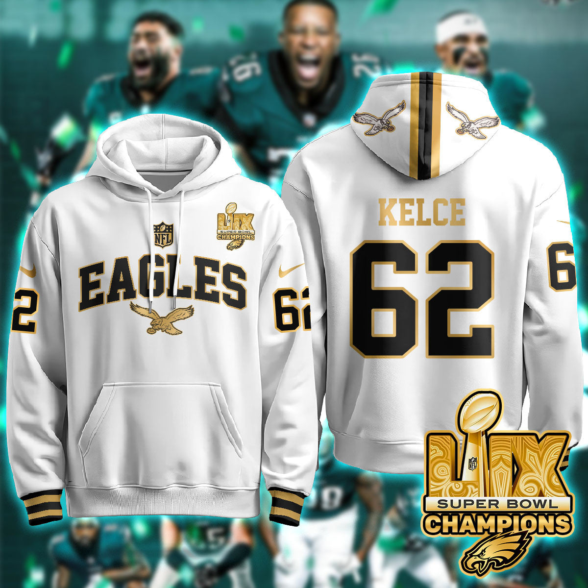 PHI Super Bowl LIX Champions Gold Hoodie N2R - All Stitched