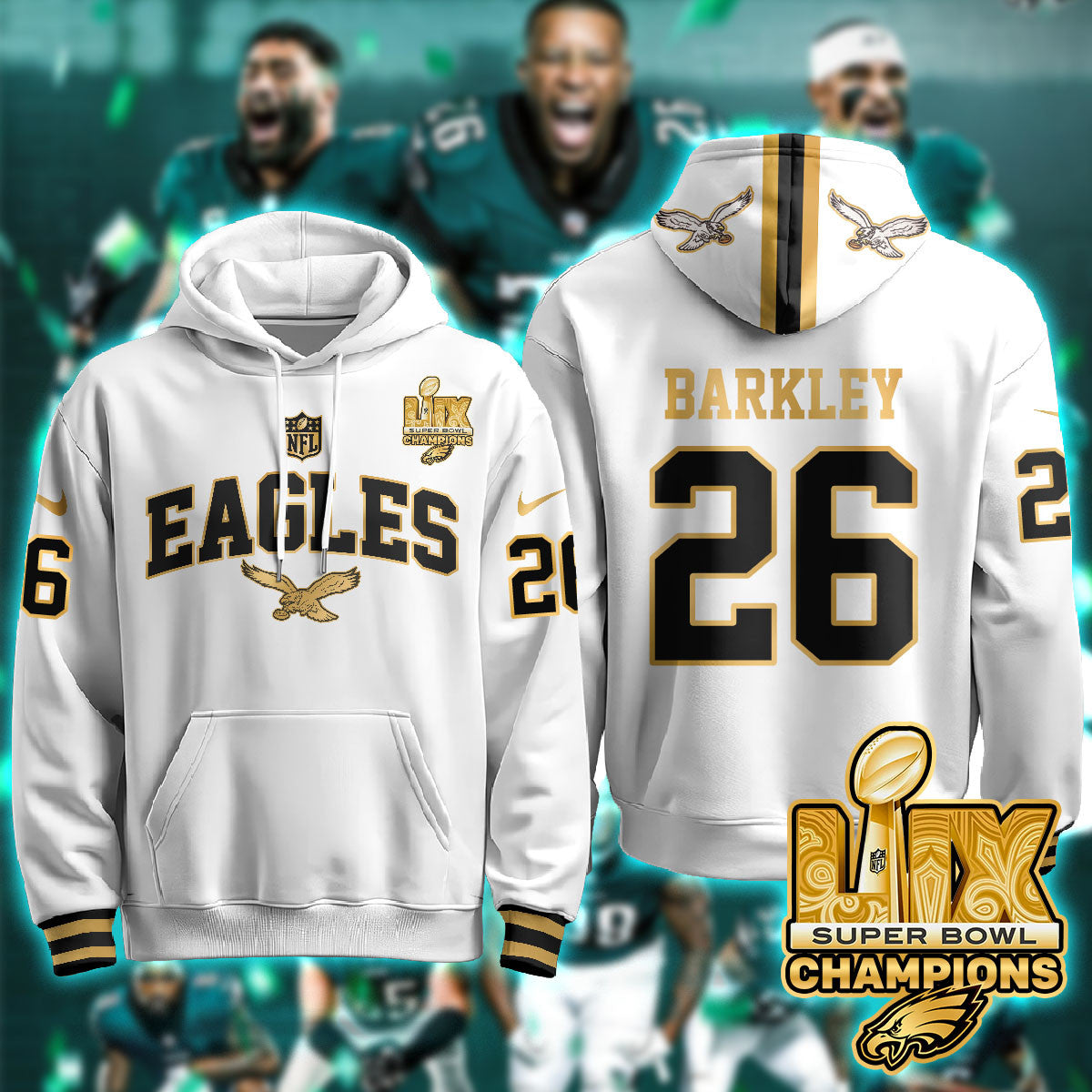 PHI Super Bowl LIX Champions Gold Hoodie N2R - All Stitched