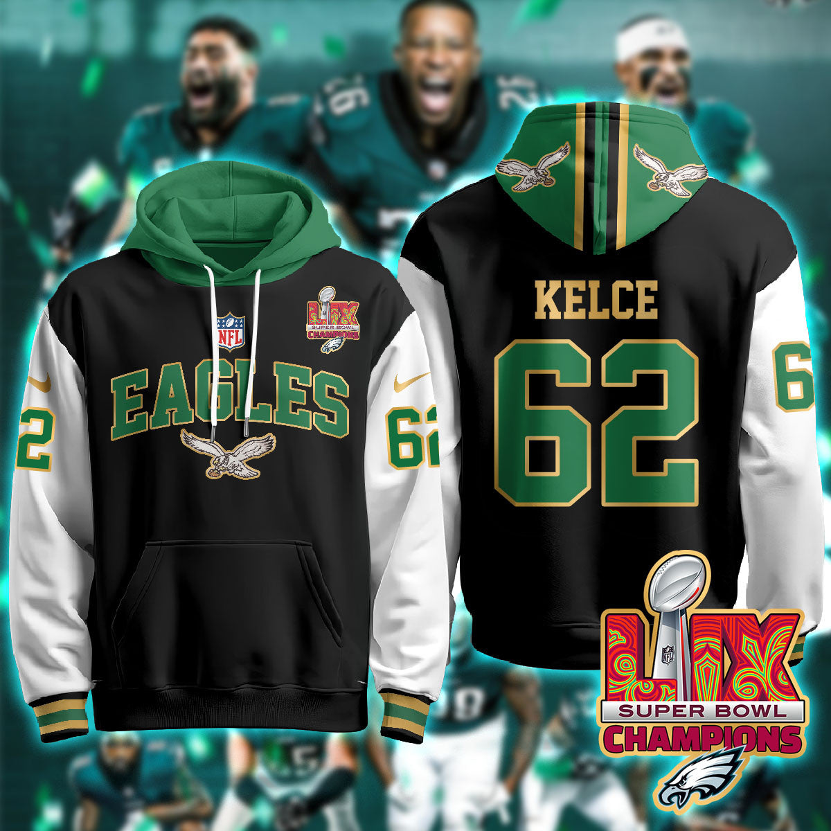 PHI Super Bowl LIX Champions Gold Hoodie N2R - All Stitched
