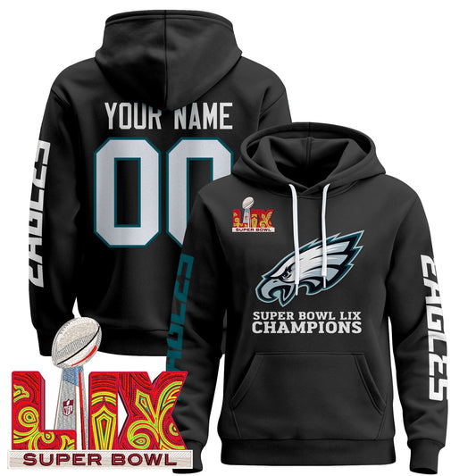 Philadelphia Eagles Super Bowl LIX Patch Custom Pullover Hoodie V5 - All Stitched